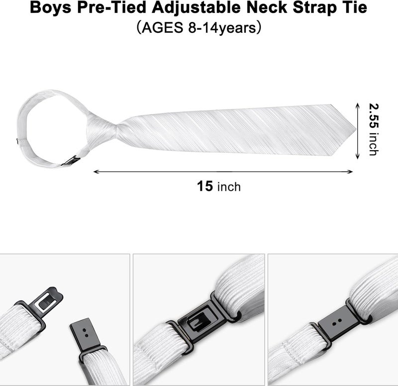 DiBanGu Boys Adjustable Tie and Pocket Square Pre-tied Zipper Necktie for Kids Wedding Party Graduation School Uniforms - Image 3